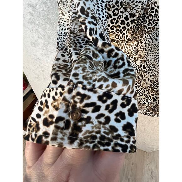 Chico's Button Down Blouse Large Animal Print Academia Mob Wife Boho - Picture 3 of 6